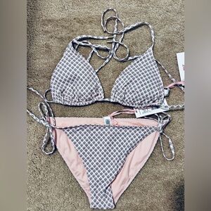 Vinyard Vines Pink Printed Triangle Bandeau - Top L - Bottom M - NWT